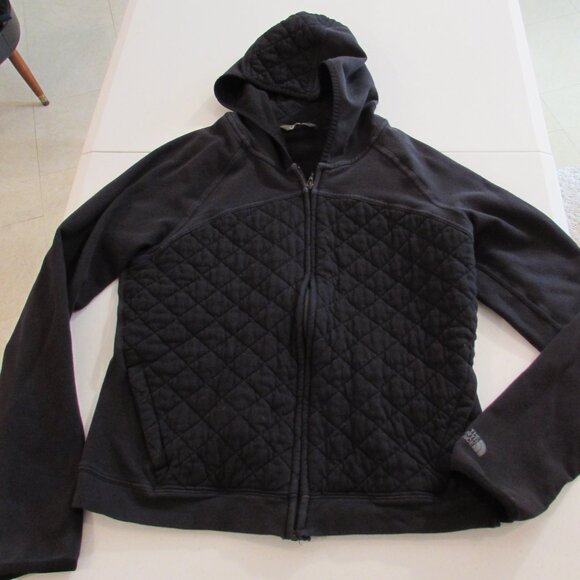 North Face Black Quilted Hoodie Jacket Size Large - Picture 1 of 15